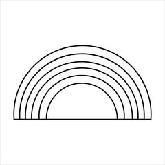 Simple black and white outline drawing of a rainbow with multiple concentric arcs, isolated on a white background.