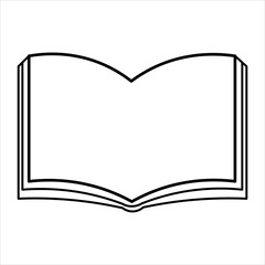 Simple black and white outline drawing of an open book with blank pages, ready for content or reading.