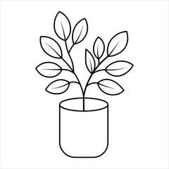 Simple line art drawing of a small potted plant with multiple leaves, suitable for coloring books or minimalist design.