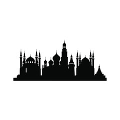 Obraz premium Detailed Islamic Mosque Skyline Silhouette for Ramadan and Eid Mubarak