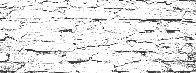 Black and White Distressed Brick Wall Vector Texture Grunge Overlay Background Aged Masonry Surface Pattern