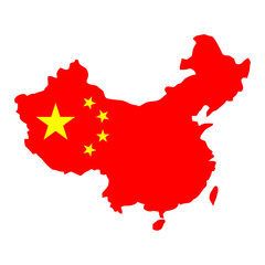 Map of China country silhouette filled with national flag colors, Chinese map shape with red and yellow stars