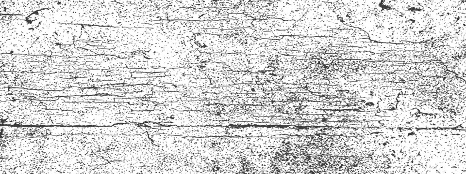 Distressed cracked wood texture overlay vector grunge background black and white aged rustic effect