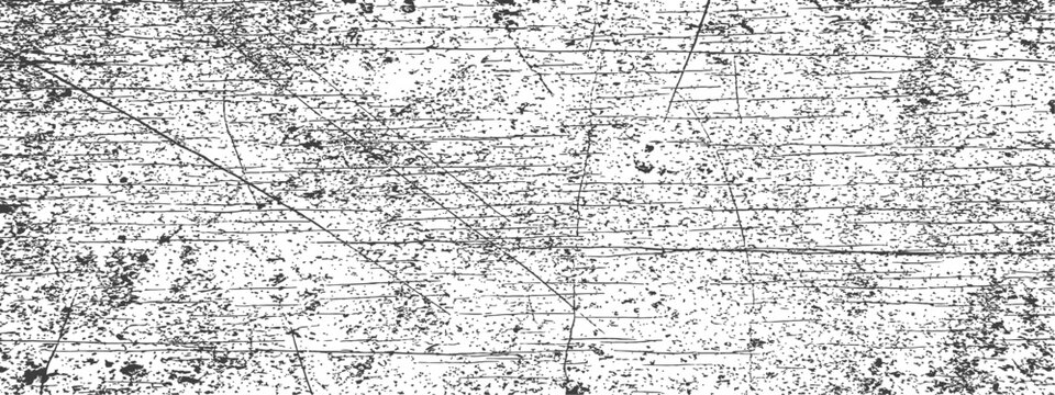 Black and White Distressed Grunge Wood Grain Texture Overlay Vector Rough Scratches and Speckles Background Element
