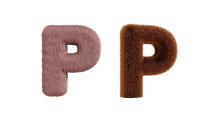 Two rendered capital "P" letters, one taupe and one brown, with a fur-like texture against a black backdrop, suggesting playful design
