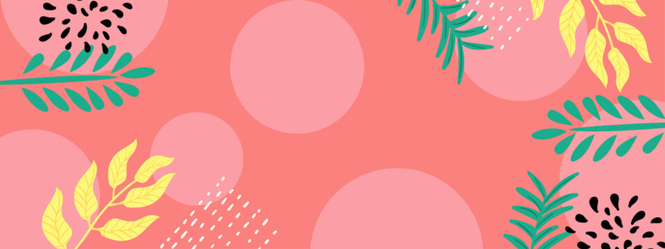 Refreshing pink background with black seeds and green leaf illustrations for a fruity summer theme