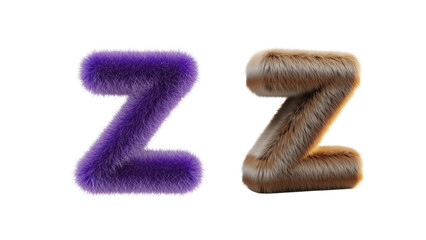 Two stylized letter "Z" renderings. One is violet, the other is tan, both with furry textures, isolated on a black background