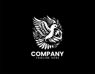 Fototapeta premium White dove illustration carries grenade object as symbolic balance themed tattoo design