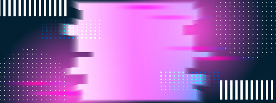 Futuristic abstract background with vibrant pink neon glitch effects and geometric shapes for high tech digital design