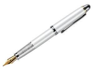 Fototapeta premium Elegant white fountain pen with gold accents on a black background