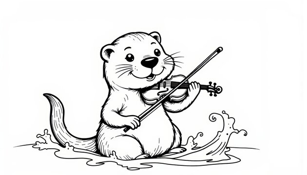 Cartoon otter violinist amusing illustration of an otter skillfully playing the violin bringing joy and melody