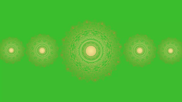 Animation of vintage Luxury mandalas background with old gold & white frame in arabesque pattern Arabic style, green screen mandala circle animation, eid mubarak and islamic background or diwali india