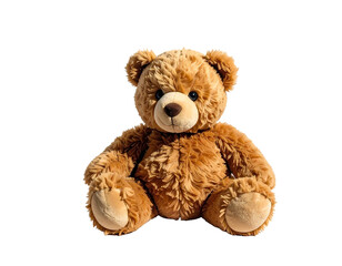 Obraz premium A fluffy brown teddy bear sits looking forward against a black background