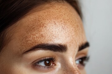 Close up of a person's forehead with sunspots.