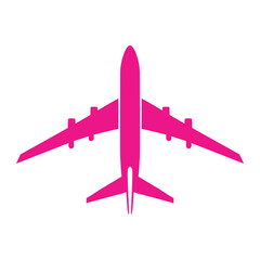 Top View Jet Airplane Silhouette, Modern Flat Vector Icon