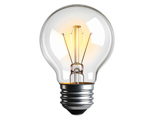 Glowing incandescent bulb with visible filament, metallic base, and transparent glass
