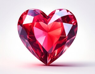 Fototapeta premium A vibrant red heart-shaped gemstone glistens with facets reflecting light from a high viewpoint
