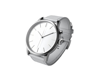 Minimalist white analog watch with a clean dial and leather strap