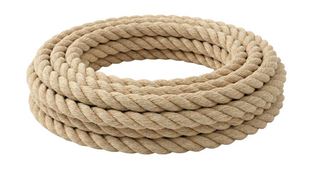 Coiled beige rope on a transparent background for nautical or rustic themes