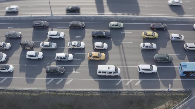 Static drone view of traffic on MKAD