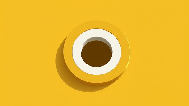 Close-up of camera lens aperture shift concept. A circular aperture with a contrasting yellow background.
