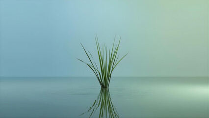 Solitary grass in calm water