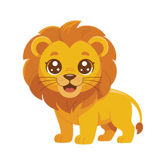 Obraz premium Majestic lion cartoon vector mascot, smiling jungle king for safari logo, birthday invitation, nursery poster, wildlife conservation campaign design