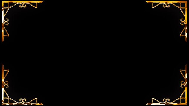 Four side corner border frame with golden shine light texture animation video