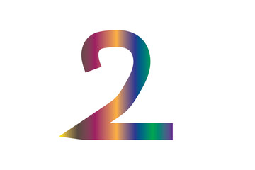 Number Two Digit with Rainbow Gradient on Black Background numeral count