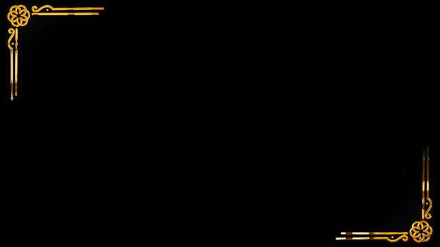 Two side corner border line flower frame with golden shine light animation video