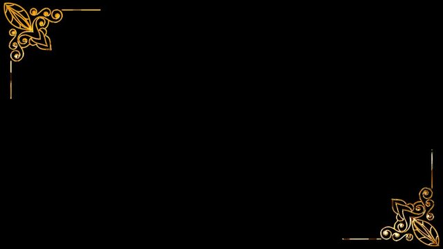 Two side leaf circle line corner border frame with golden shine light animation video