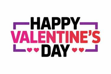 Happy Valentines Day text with hearts and purple border love romantic