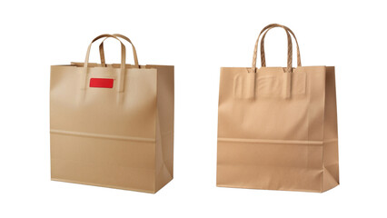 Two shopping bags, one with a red blank label, against a black background. Simple and clean presentation