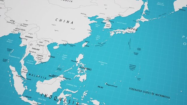 Smooth Camera Zoom Toward Japan on Political Map