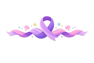 Autism awareness ribbon with puzzle pieces and stars, symbolic design