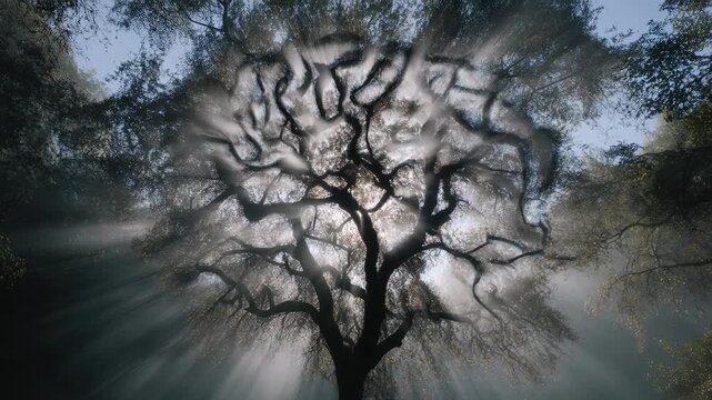 Silhouette man watering tree shaped like brain concept. Mind expansion concept man watering brain shaped tree outdoors.