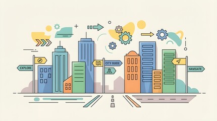 Obraz premium Stylized cityscape illustration representing urban growth, technology, and modern infrastructure.