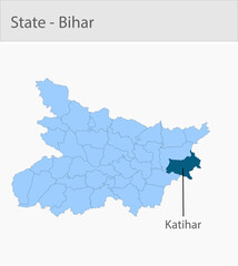 Fototapeta premium Katihar-Bihar detailed map illustration graphic for educational reference, geographic visualization, design layouts, presentations, digital media and