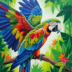 Tropical Parrot Acrylic paints for bold colors ink for feather d