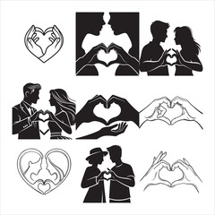Modern couple heart hands symbol vector design