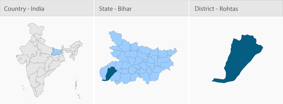 Rohtas_Map detailed map illustration graphic for educational reference, geographic visualization, design layouts, presentations, digital media and pri