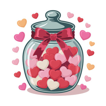 Heart candy jar illustration, valentines day centerpiece, romantic dinner decor, engagement party sticker, bridal shower invitation element, love celebration