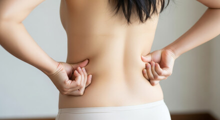 Naklejka premium 腰・背中の贅肉を気にする女性 肥満 脂肪 ダイエット
