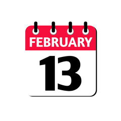 February 13 Day Calendar Vector Icon Perfect for planner, reminder, time management, schedule, office, business, and monthly event start design template