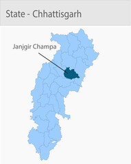 Fototapeta premium Janjgir_Champa-Chhattisgarh_Map_Chhattisgarh detailed map illustration graphic for educational reference, geographic visualization, design layouts, pr