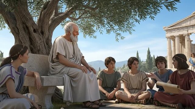 Philosopher mentoring students in dialogue and discussion.