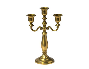 Ornate brass candelabra with three candle holders on a black background