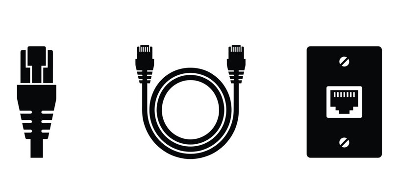 Ethernet cable and port black silhouette networking computer hardware information technology