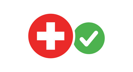 Obraz premium A graphic depicts a red circle with a white plus sign and a green circle with a checkmark