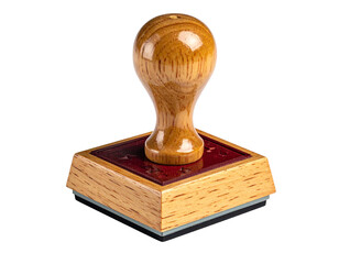 Traditional wooden stamp with a polished handle, isolated on a dark background